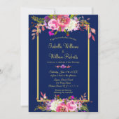 Moderne Bläsernavy Blue-Gold-Hochzeit Einladung (Vorderseite)