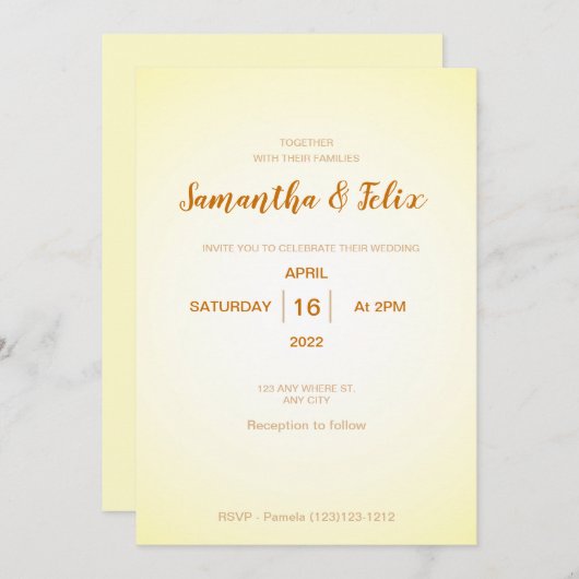 Moderne blassgelbe Hochzeitsfeier Einladung (Vorne/Hinten)