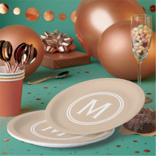 Moderne, blassrosa angepasste, runde, monogrammger pappteller