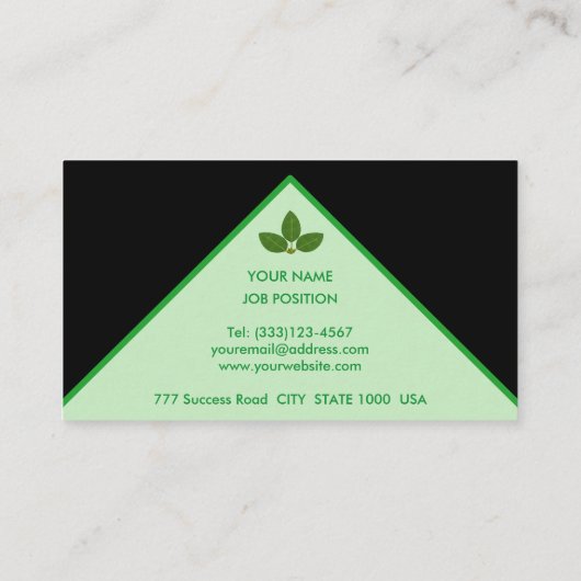 Moderne Blätter auf Grün und Schwarz Visitenkarte (Rückseite)