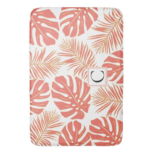 Moderne Blätter aus Korallen und monogramm tropisc Badematte (Vorderseite Vertikal)