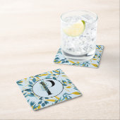 Moderne Blätter Blue Gold "Letter P" Rechteckiger Pappuntersetzer (Vor Ort)