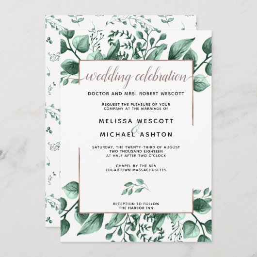 Moderne Blätter für Kupfer- und Wasserfarben Einladung (Vorne/Hinten)