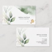 Moderne Blätter Grünpflanzen Aquarell Gold Visitenkarte (Vorne/Hinten)
