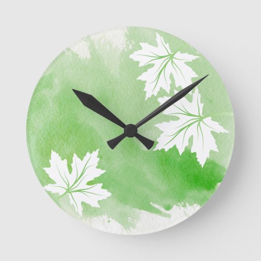 Moderne Blätter mit grünen Aquarellfarben Runde Wanduhr (Vorderseite)