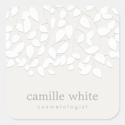 Moderne Blätter mit weißer Embossed Look Quadratischer Aufkleber (Vorderseite)
