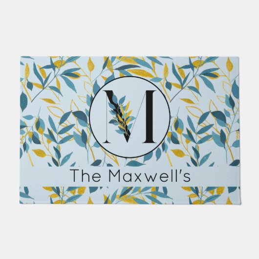 Moderne Blätter Navy Blue Gold "Letter M" Fußmatte (Vorderseite)