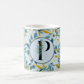 Moderne Blätter Navy Blue Gold "Letter P" Kaffeetasse (Mittel)