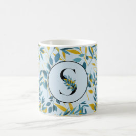 Moderne Blätter Navy Blue Gold "Letter S" Kaffeetasse