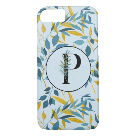 Moderne Blätter Navy Gold "Letter P" Case-Mate iPhone Hülle (Rückseite)
