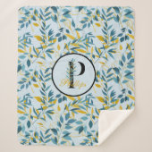 Moderne Blätter Navy Gold Monogram "Letter P" Sherpadecke (Vorderseite)