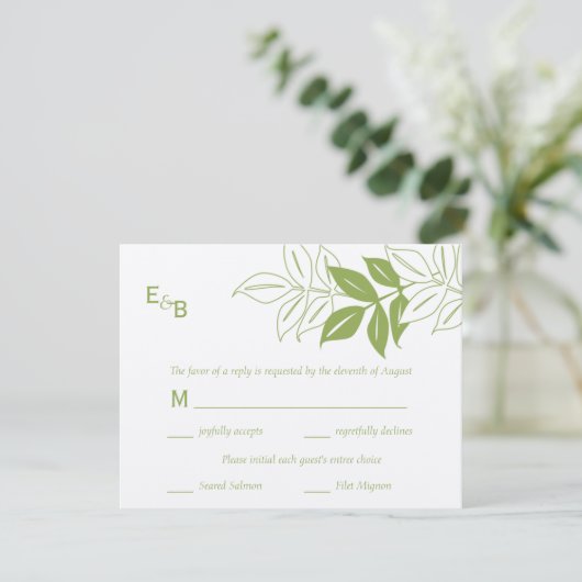 Moderne Blätter RSVP Card - Celery (Stehend Vorderseite)