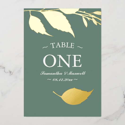 Moderne Blätter Tischnummer Foil Card (Vorderseite)