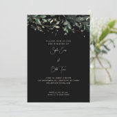Moderne Blätter und Reben Schwarze Hochzeit Einladung (Stehend Vorderseite)