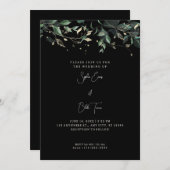 Moderne Blätter und Reben Schwarze Hochzeit Einladung (Vorne/Hinten)