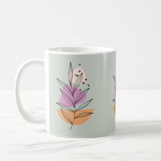 Moderne Blattgrafik mit blass blauem Hintergrund Kaffeetasse (Links)