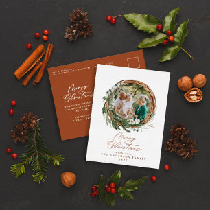 Moderne Blattwraath fröhliche Weihnachtsskriptfoli Folien Feiertagspostkarte