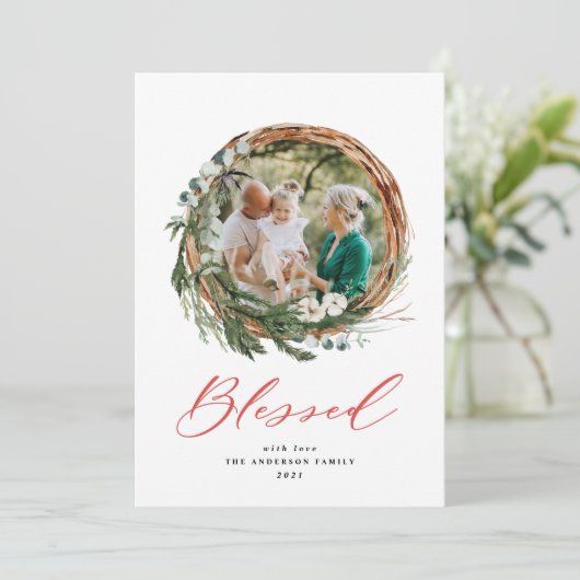 Moderne Blattwurzel Weihnachten gesegnet rote Schr (Stehend Vorderseite)