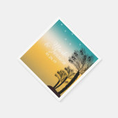 Moderne blau-gelbe Sonnenuntergänge tropische Palm Serviette (Ecke)