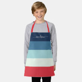 Moderne, blau gestreifte Skriptnamen Kinder Schürze (Getragen)
