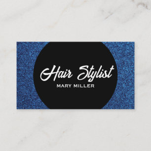 Moderne Blau Glitter Haar Stylist Schwarzer Kreis Visitenkarte