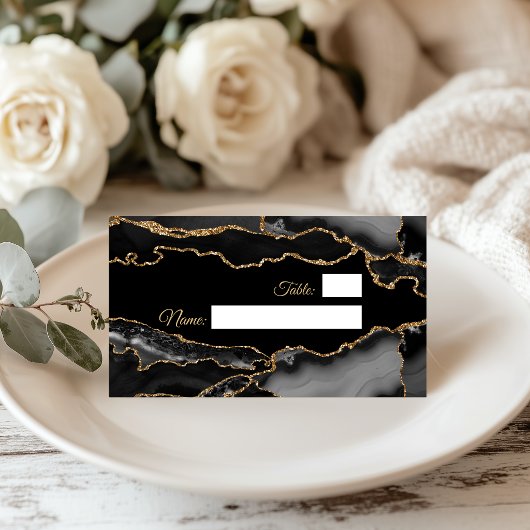 Moderne Blau-Gold-Achat-Murmel Platzkarte