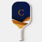 Moderne Blau-Gold-Wave-Monogramm-Gestaltung Pickleball Schläger (Rückseite)