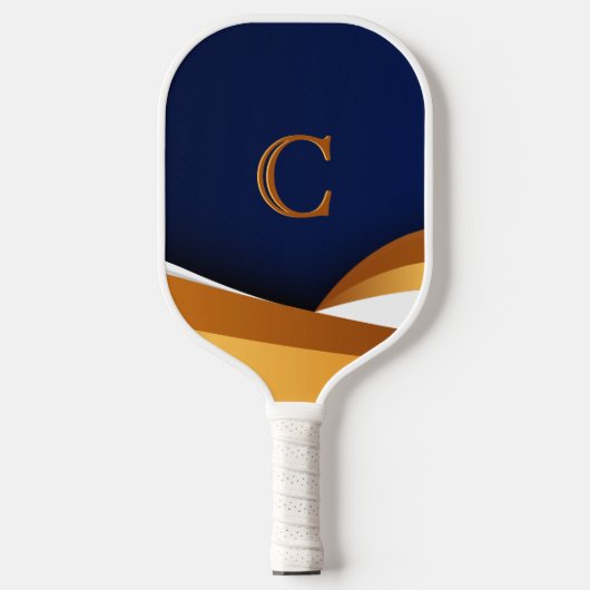 Moderne Blau-Gold-Wave-Monogramm-Gestaltung Pickleball Schläger (Vorderseite)