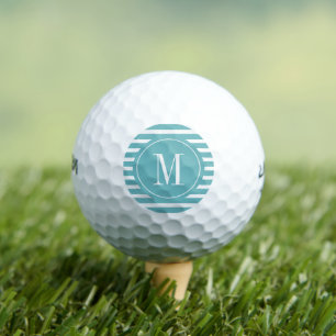 Moderne Blau Grün und Weiß Streifen mit Monogramm  Golfball