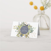 MODERNE BLAU & GRÜNE BOTANISCHE GREENERIE Hochzeit Platzkarte (Rückseite)