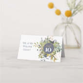 MODERNE BLAU & GRÜNE BOTANISCHE GREENERIE Hochzeit Platzkarte (Vorderseite)