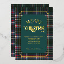 Moderne blau-grüne Tartan goldfolie weihnachten