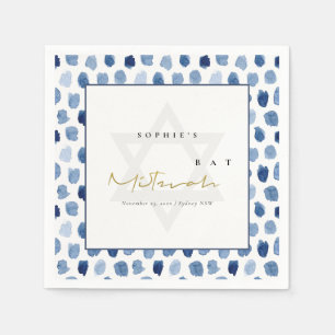 MODERNE BLAU INDIGO WATERCOLOR DOTS BAR BAT MITZVA SERVIETTE