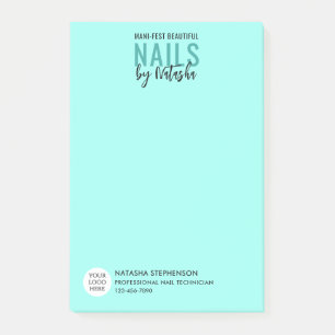 Moderne Blau Logo QR Code Foto NAIL TECH Post-it Klebezettel