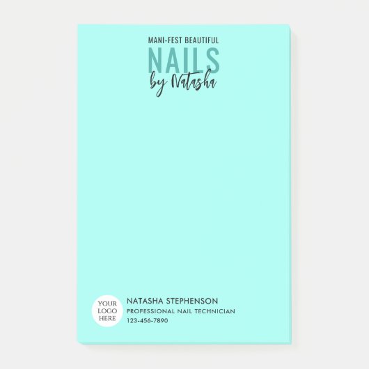Moderne Blau Logo QR Code Foto NAIL TECH Post-it Klebezettel (Vorderseite)