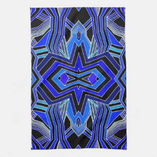 Moderne blau-schwarze und weiße Geometrie Geschirrtuch