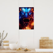 Moderne blau und rot leuchtende Fantasiegrafik Poster (Küche)