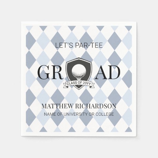 Moderne Blau- und Schwarze Typografie Golf-Abschlu Serviette (Vorderseite)