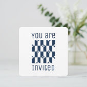 Moderne Blau-Weiß Mitte des Jahrhunderts Einladung (Stehend Vorderseite)