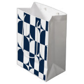Moderne Blau-Weiß Mitte des Jahrhunderts Mittlere Geschenktüte (Vorderseite Schrägansicht)
