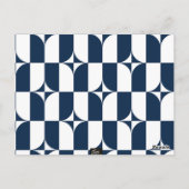 Moderne Blau-Weiß Mitte des Jahrhunderts Postkarte (Rückseite)