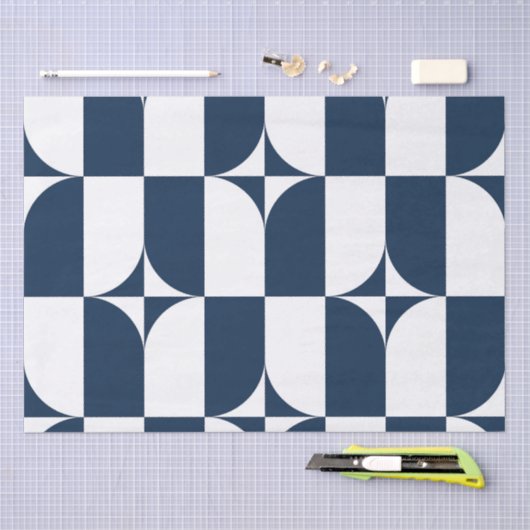 Moderne Blau-Weiß Mitte des Jahrhunderts Seidenpapier (Handwerk)