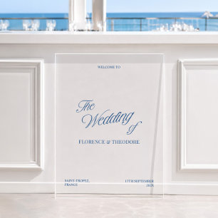 Moderne Blau-Weiße Hochzeitsbegrüßung Acrylschild