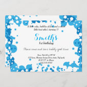 Moderne Blaublasen zum ersten Geburtstag Einladung (Vorne/Hinten)