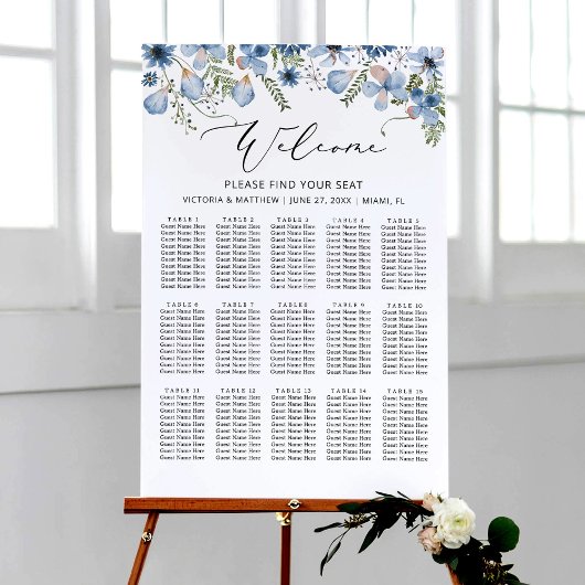 Moderne, blaue 15 Tische für Hochzeiten Poster