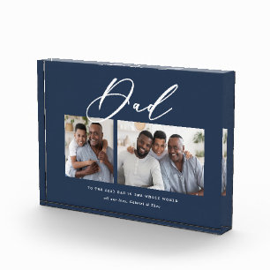 Moderne blaue 2-Foto-Schrift Papa elegantes Gesche Fotoblock