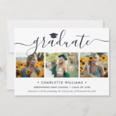 Moderne Blaue 4-Foto-Collage-Script-Abschluss Ankündigung (Vorderseite)