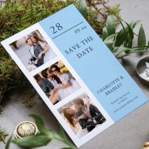 Moderne blaue 4-Foto-Hochzeit - Termin merken Save The Date
