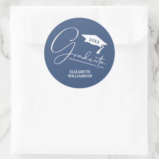 Moderne blaue Abschlussfeier Runder Aufkleber (Tasche)