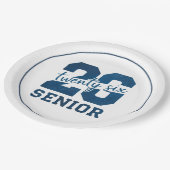 Moderne blaue Abschlussfeier SENIOR Pappteller (Schrägansicht)